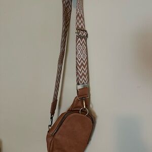 Anthropologie Brown Crossbody Bag with Patterned Strap